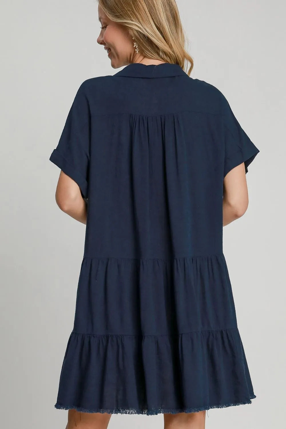 Image of Umgee Full Size Raw Hem Folded Sleeve Tiered Dress Plus Size | Queeble.shop