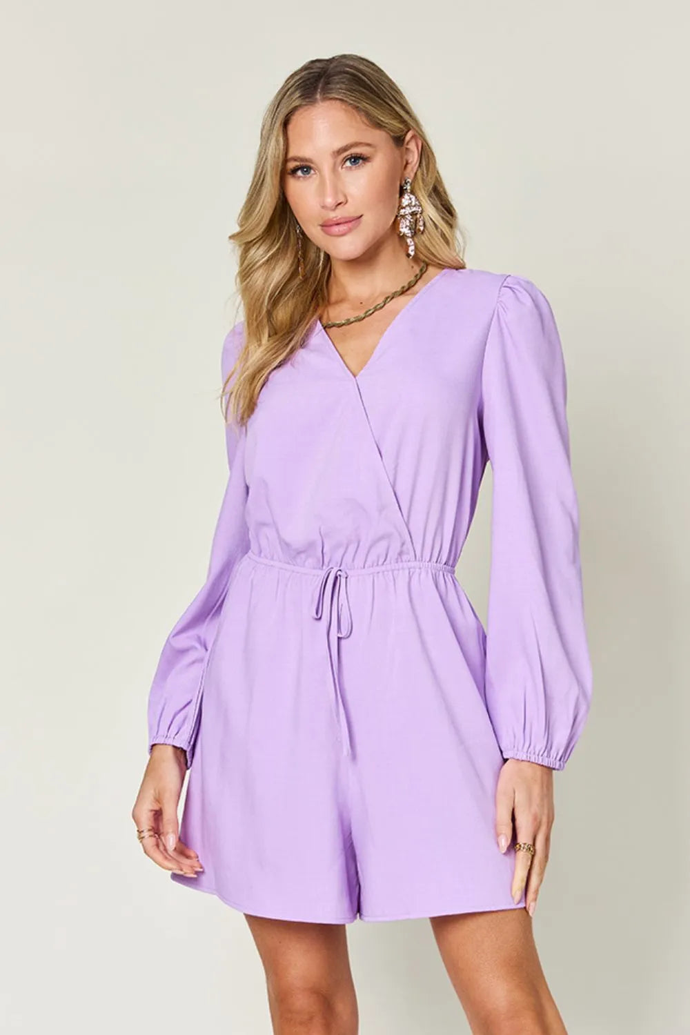 Image of Double Take Full Size Drawstring Long Sleeve Romper | Queeble.shop