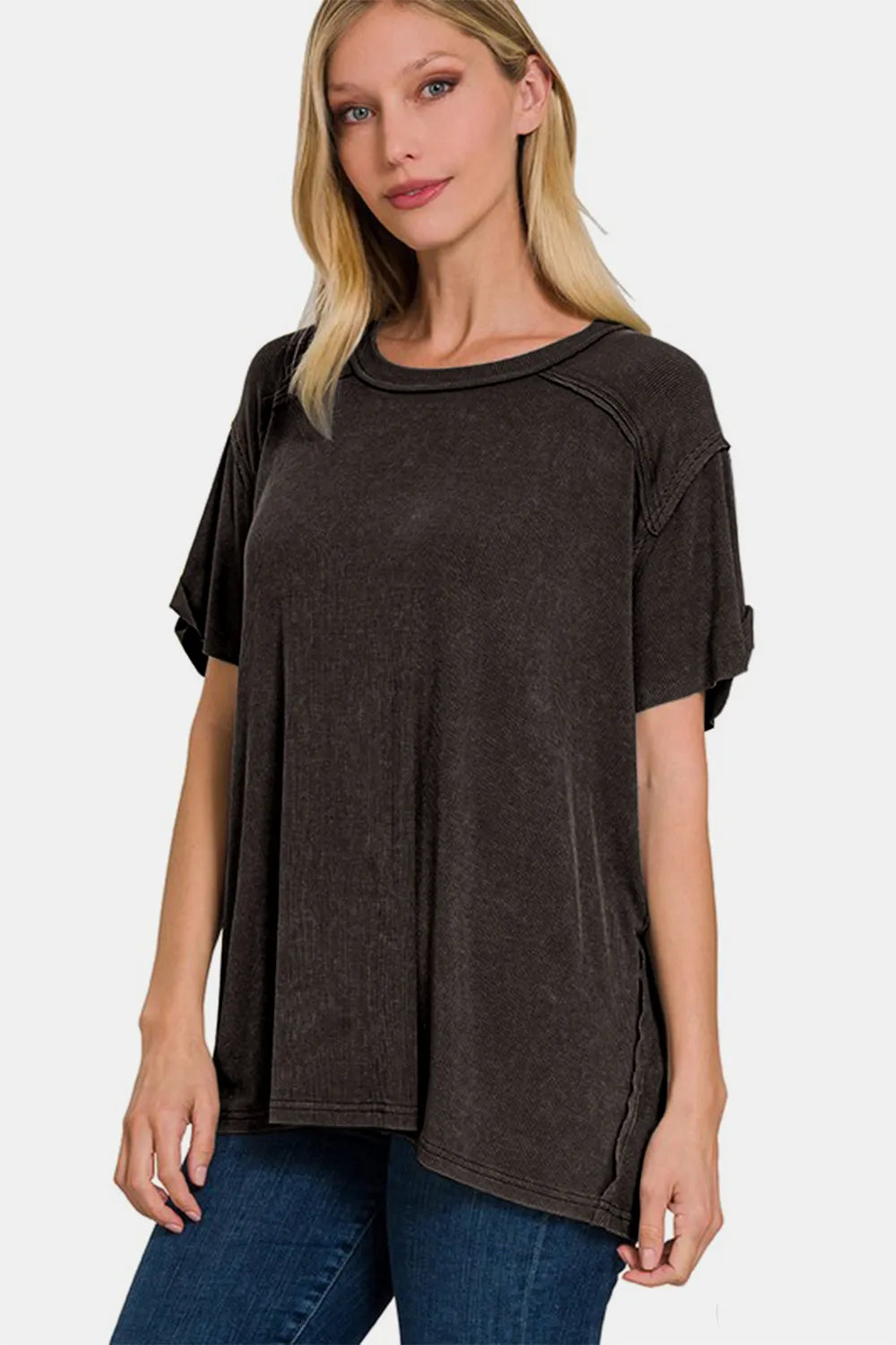 Image of Zenana Washed Ribbed Short Sleeve Top | Queeble.shop