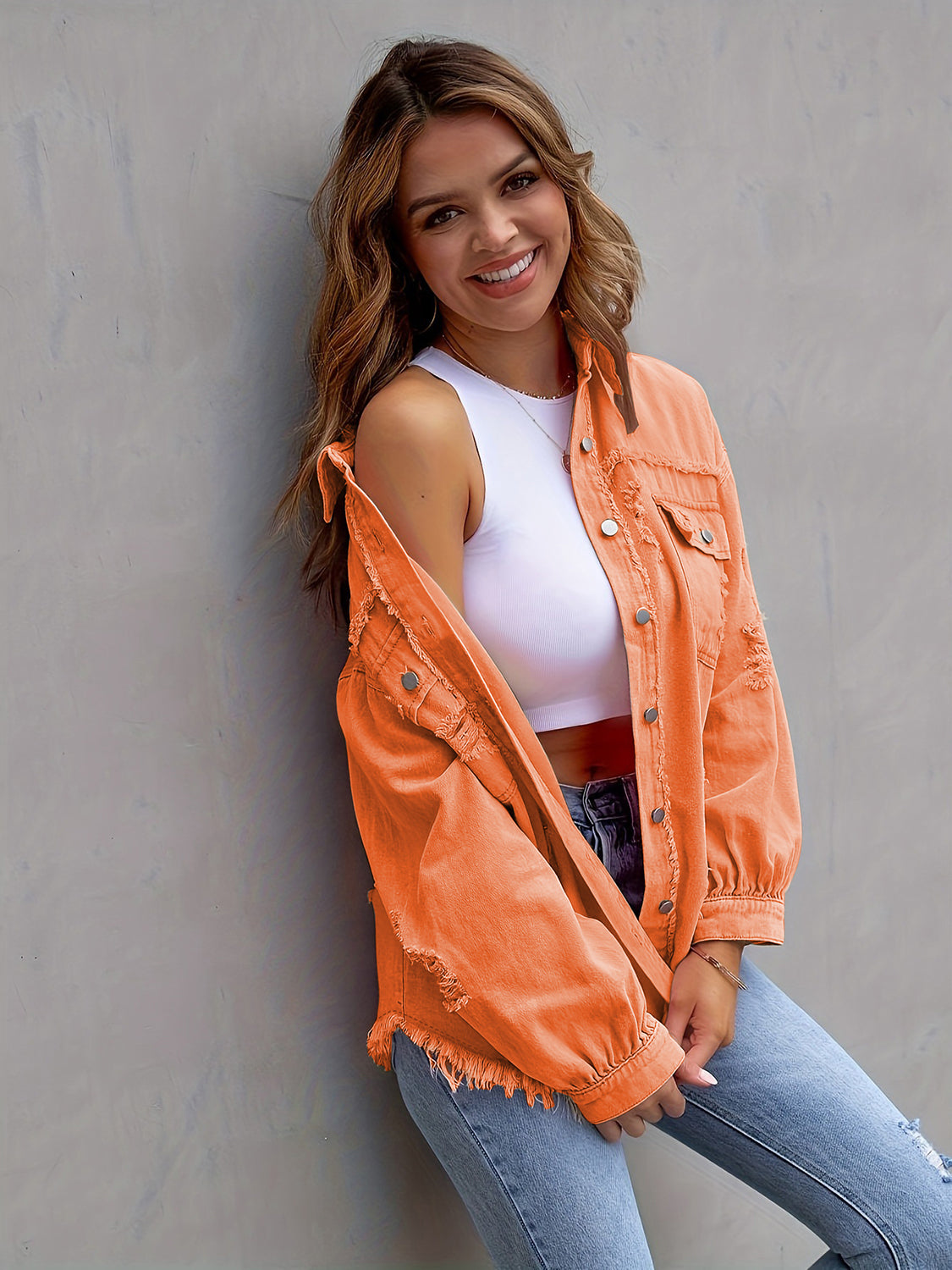 Image of Distressed Drop Shoulder Denim Jacket | Queeble.shop