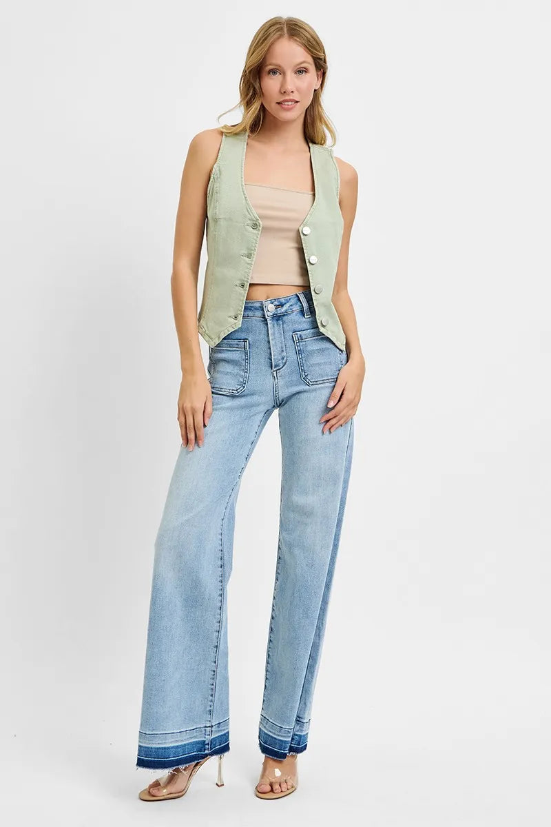 Image of RISEN Full Size V Neck Button Down Vest Plus Size | Queeble.shop