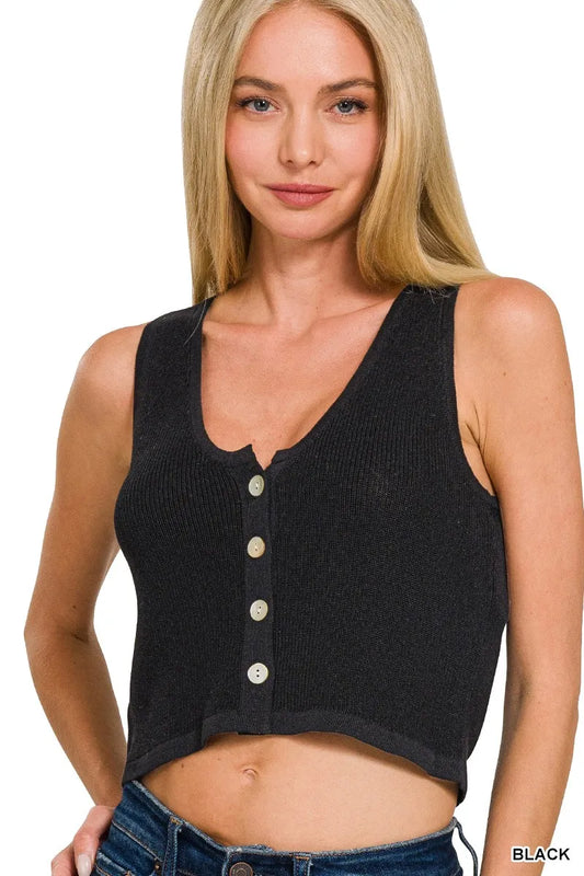 Image of Zenana Button-up Cropped Sweater Vest | Queeble.shop