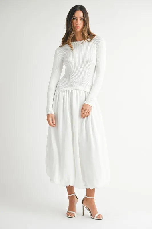 Image of MABLE Ribbed Poplin Mix Midi Sweater Dress | Queeble.shop