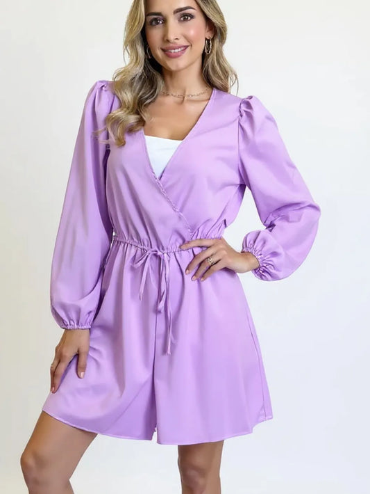Image of Double Take Full Size Drawstring Long Sleeve Romper | Queeble.shop