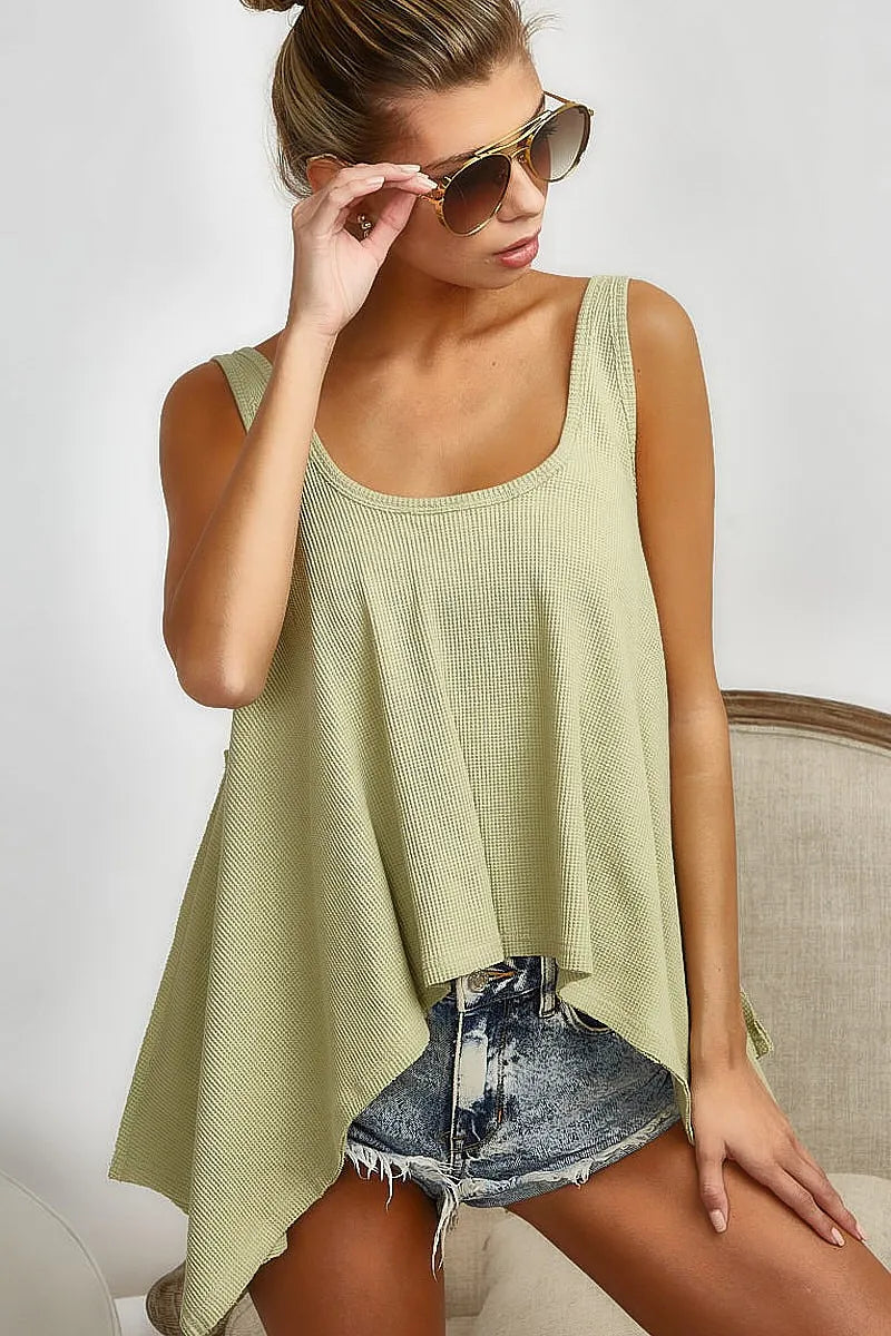 Image of BiBi High and Low Flare Knit Tank Top | Queeble.shop