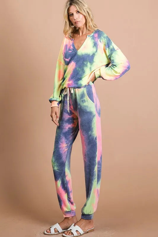 Image of BiBi Tie Dye French Terry Casual Pants | Queeble.shop