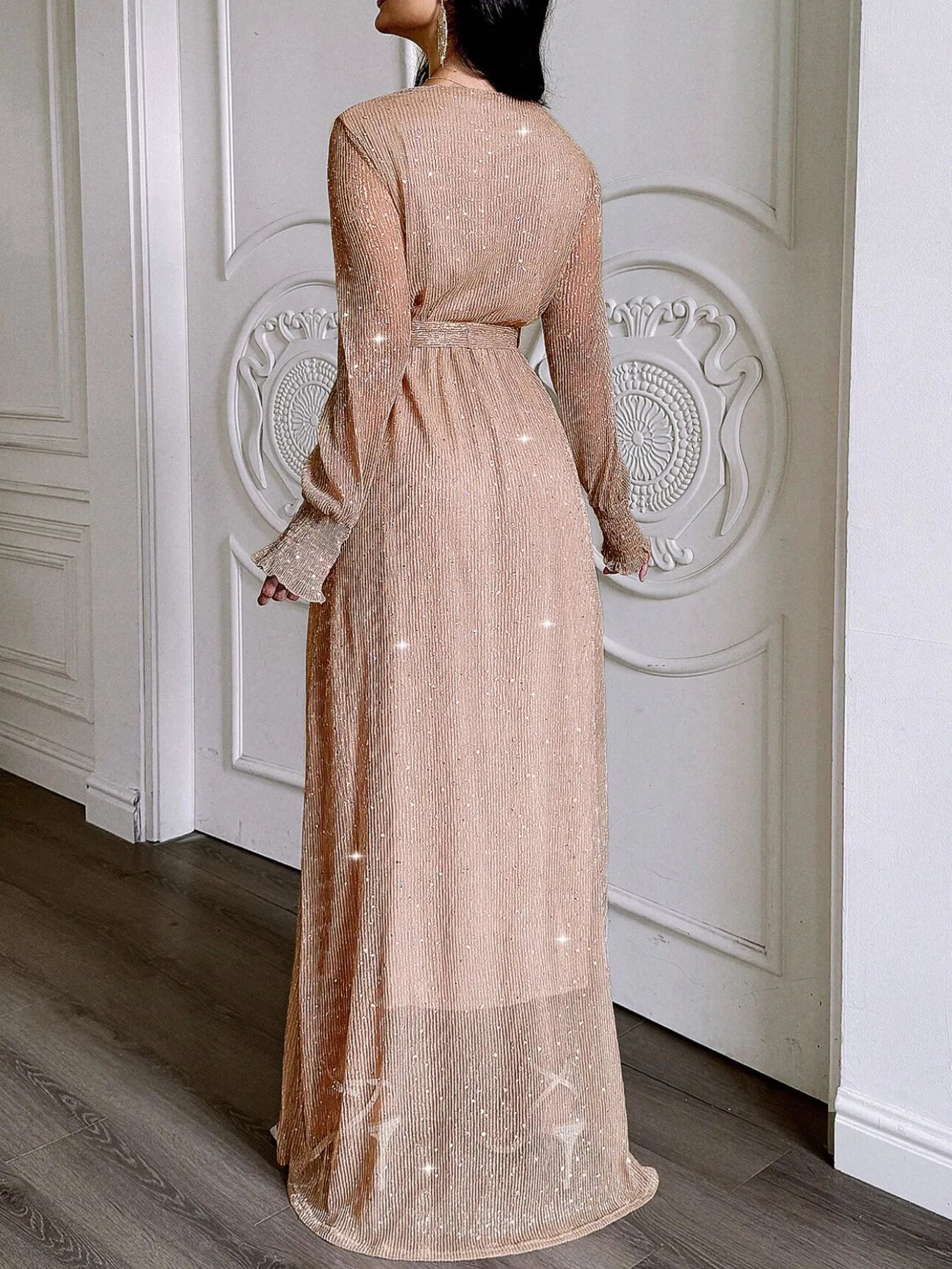 Image of Surplice Slit Tie Waist Maxi Dress | Queeble.shop