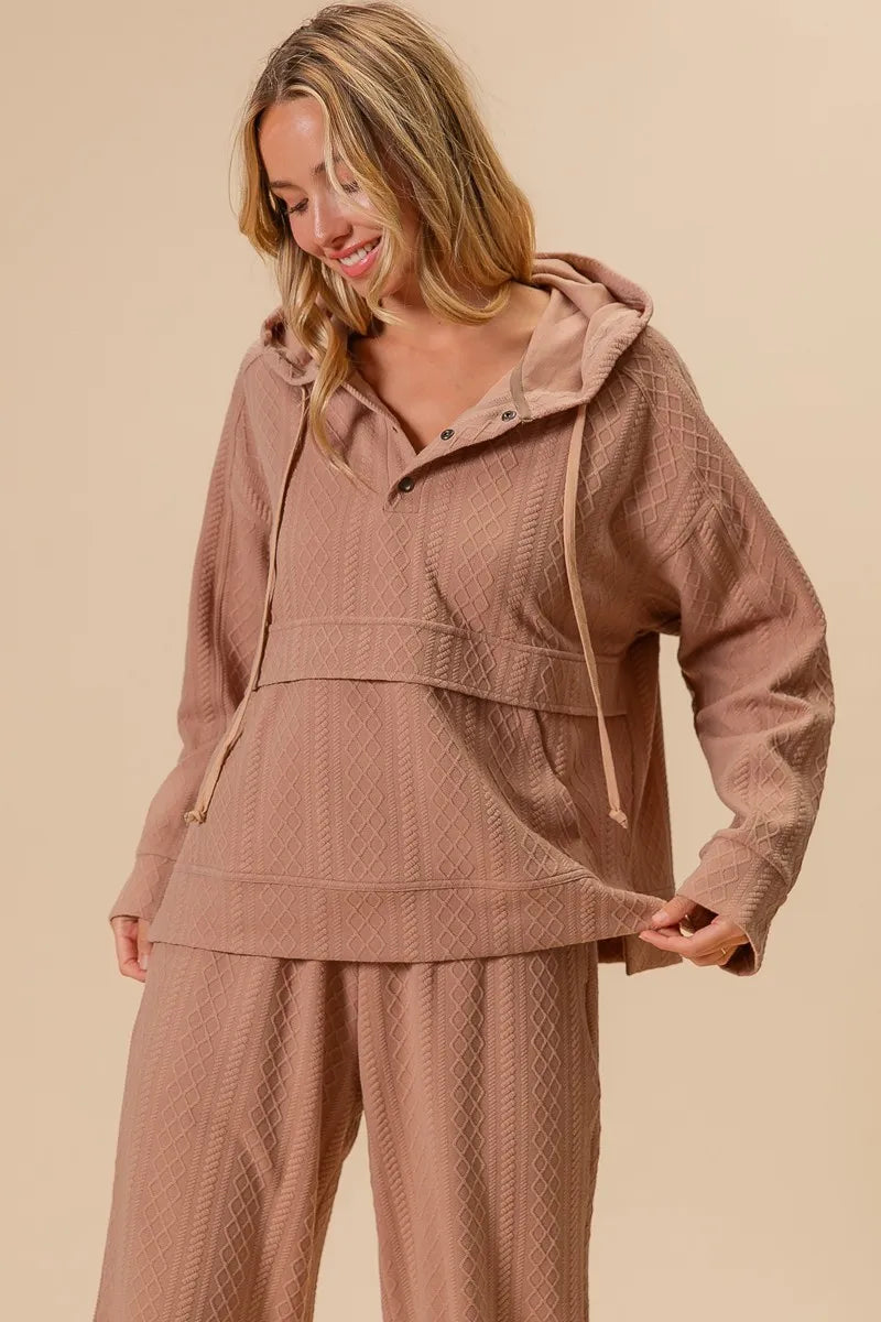 Image of BiBi Textured Knit Buttoned Hoodie Top | Queeble.shop