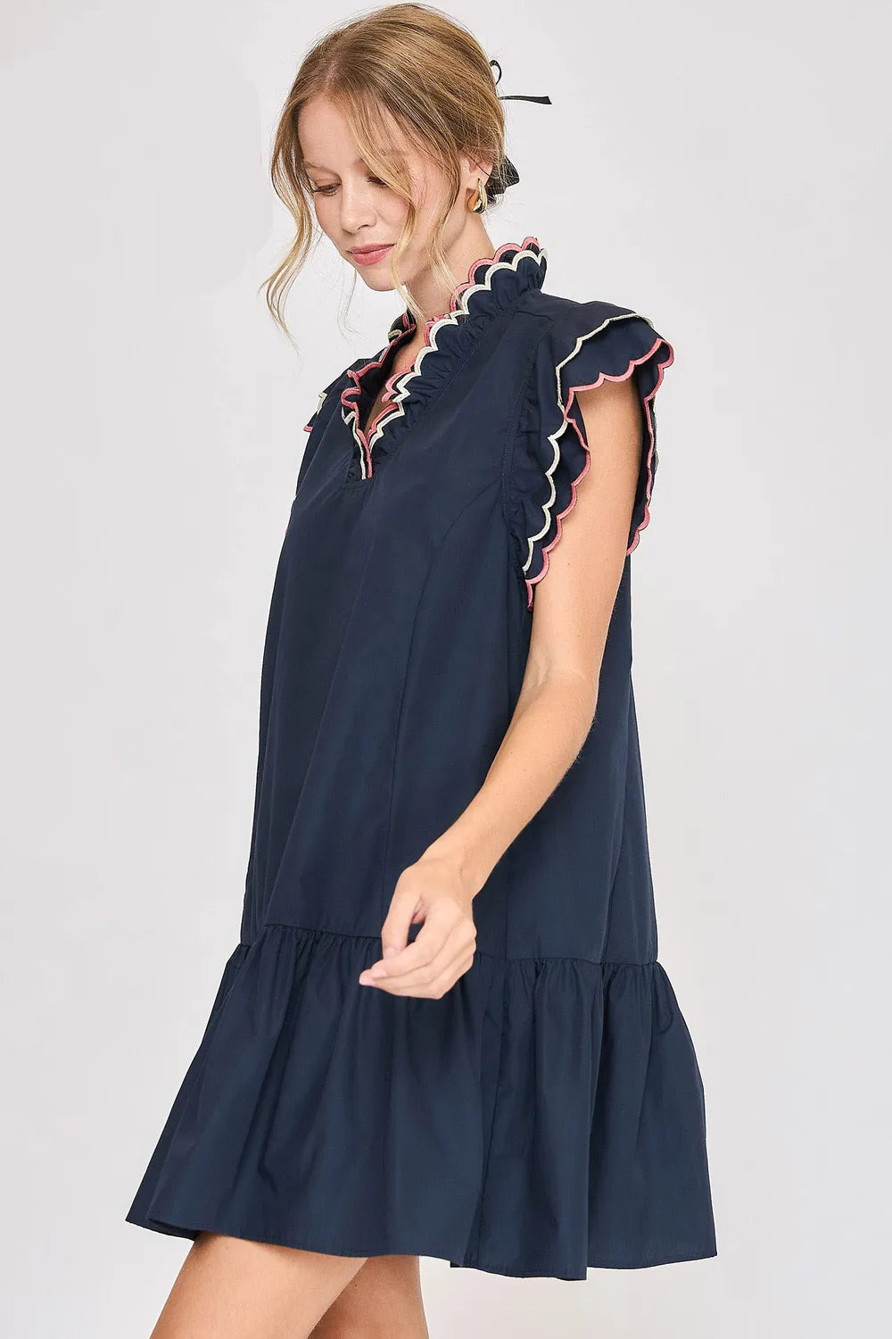 Image of Umgee Full Size Ruffled Scalloped Sleeved Dress Plus Size | Queeble.shop