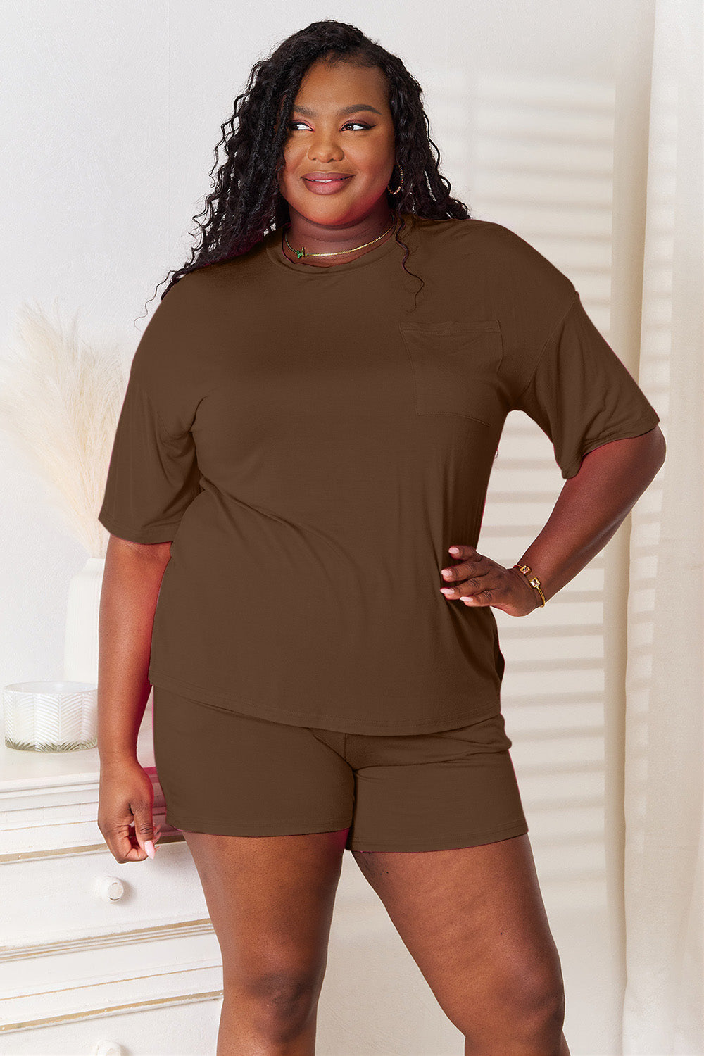 Image of Basic Bae Full Size Soft Rayon Half Sleeve Top and Shorts Set | Queeble.shop