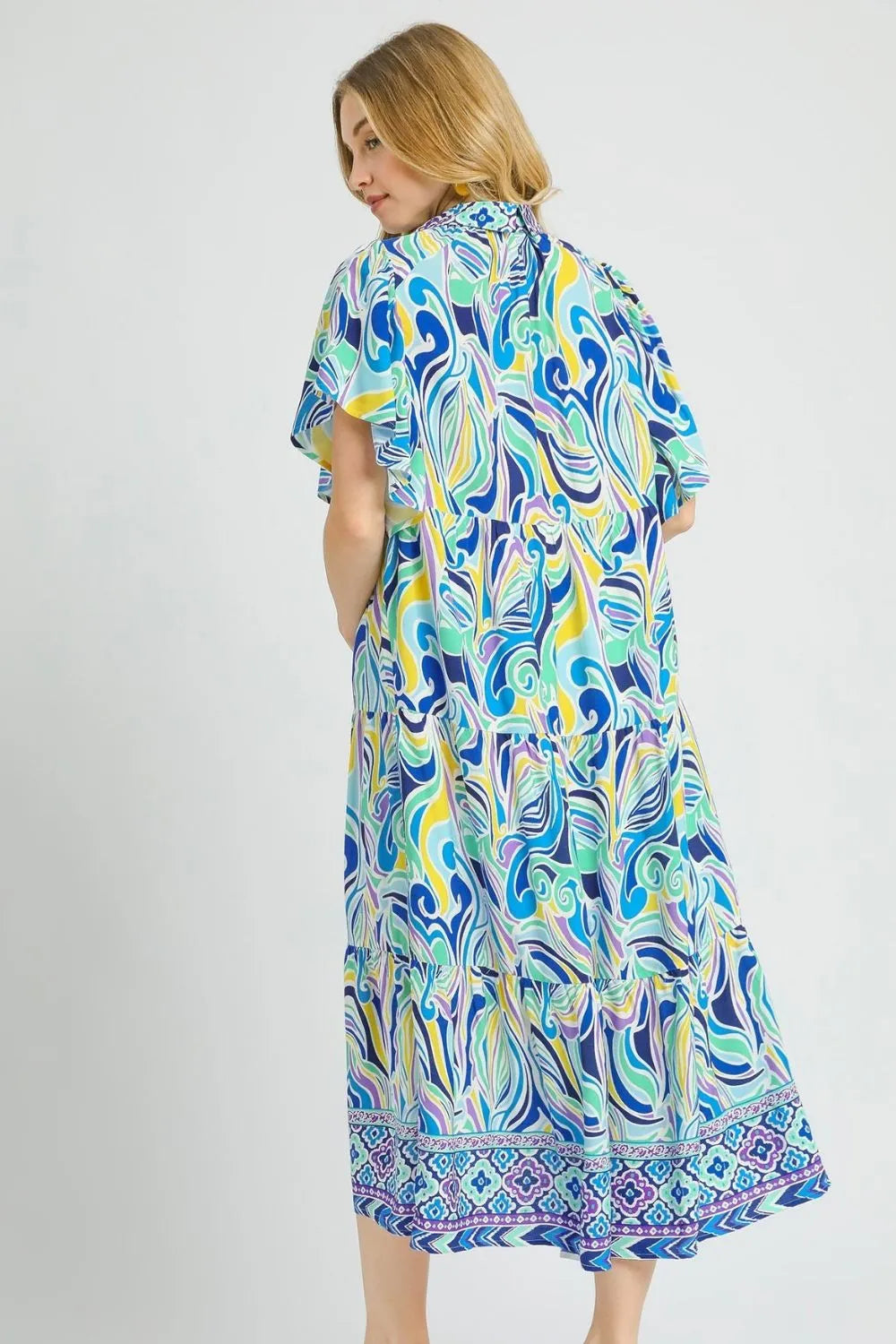 Image of Umgee Printed Short Sleeve Tiered Midi Dress | Queeble.shop