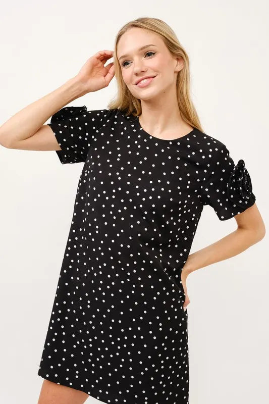 Image of And The Why Embellished Sleeve Polka Dots Shift Dress | Queeble.shop