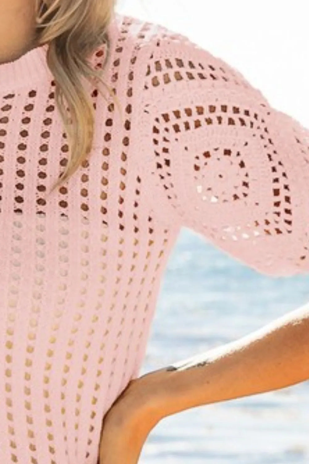 Image of BiBi Crochet Knit Cover Up With Puff Sleeves | Queeble.shop
