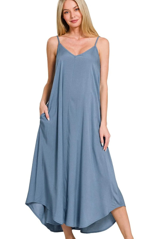 Image of Zenana Woven Arc Hem Cami Dress With Flowy Pockets | Queeble.shop