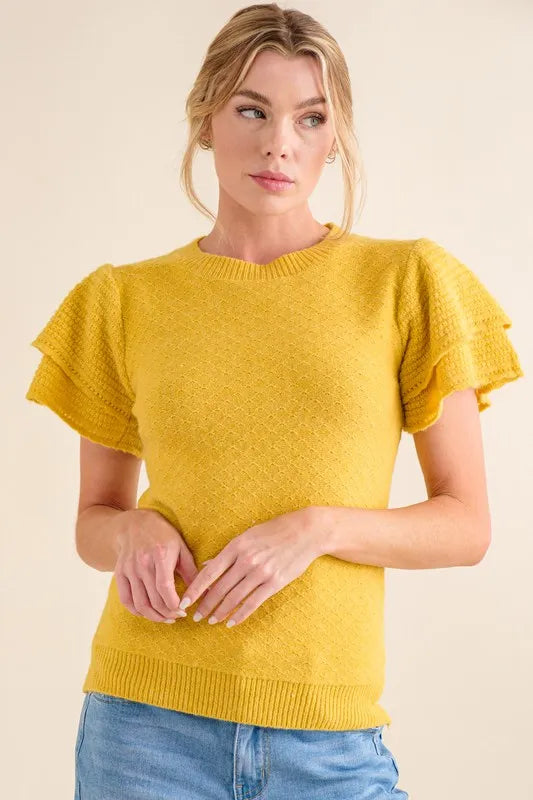 Image of And The Why Double Layered Ruffle Sleeves Sweater Top | Queeble.shop