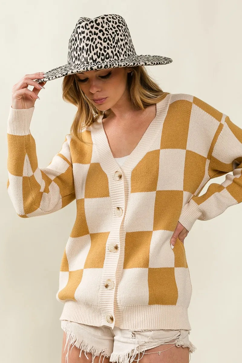 Image of BiBi Checked V-neck Cardigan | Queeble.shop