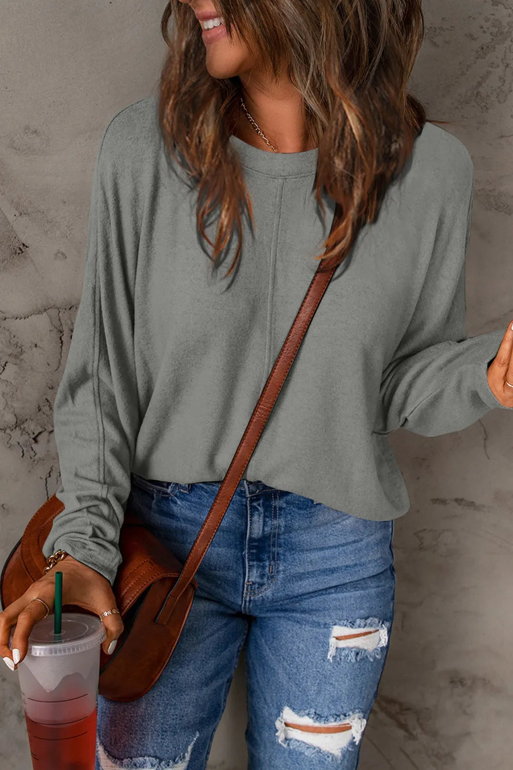 Image of Double Take Full Size Round Neck Long Sleeve T-Shirt | Queeble.shop