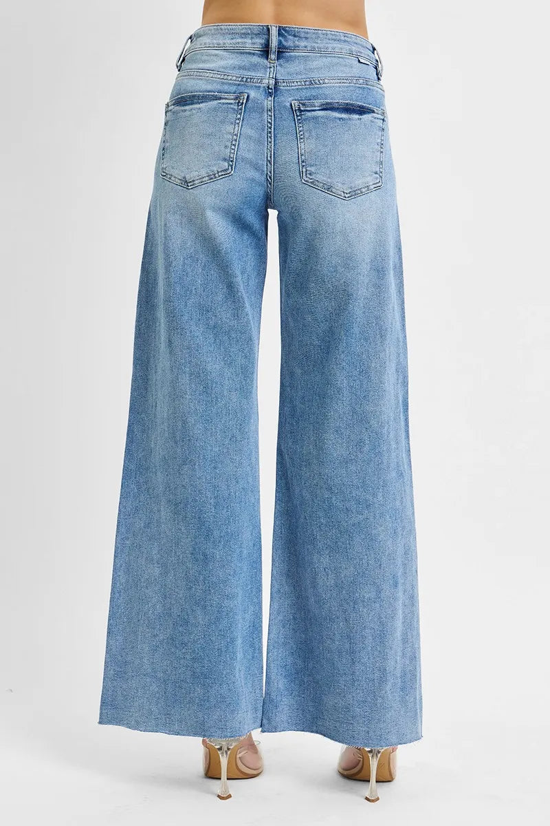 Image of RISEN Full Size Tummy Control High Rise Ankle Palazzo Jeans Plus Size | Queeble.shop
