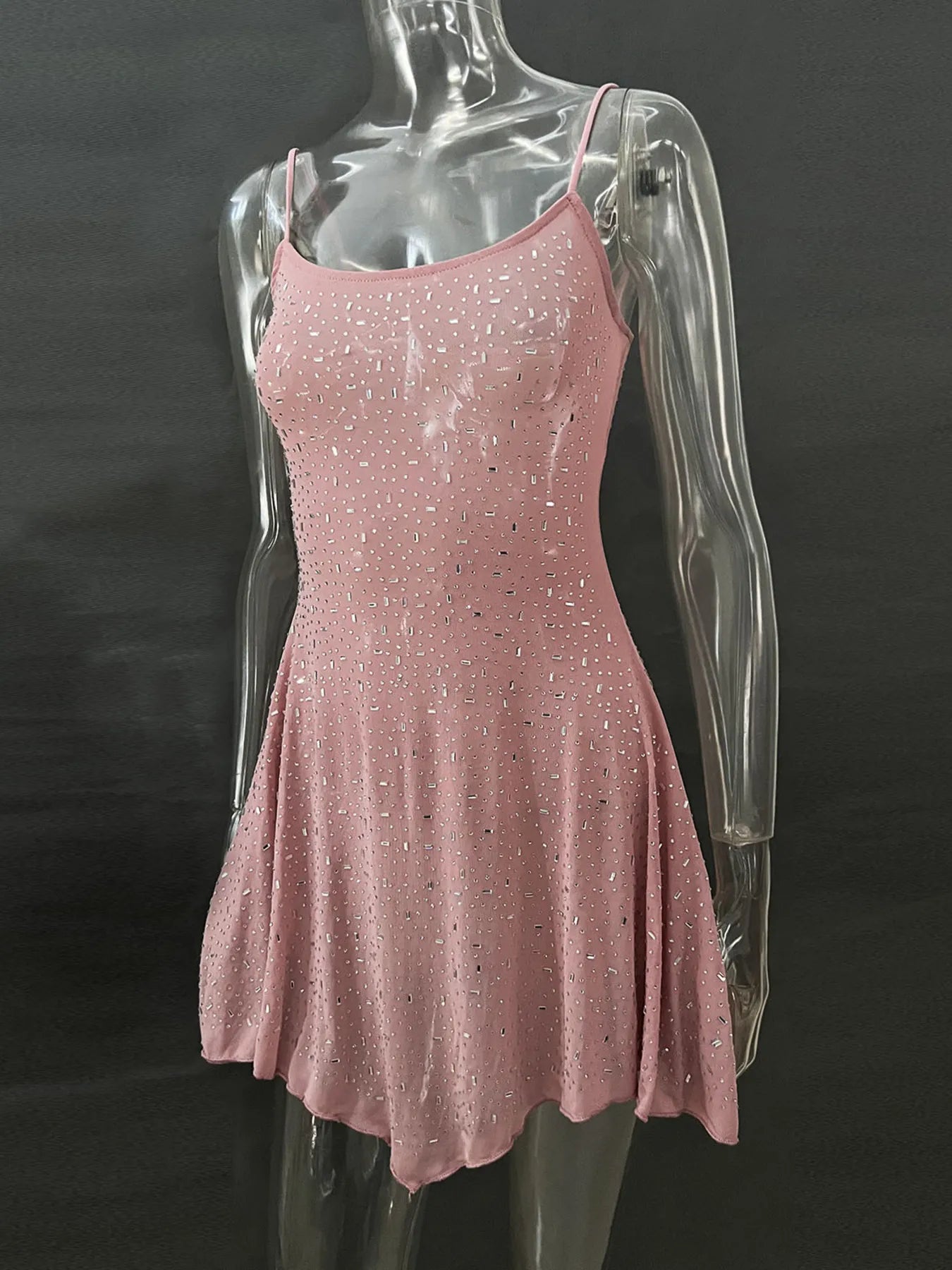 Image of Rhinestone Decor Mini Cami Dress | Queeble.shop
