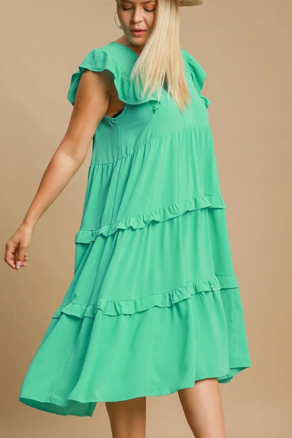 Image of Umgee Full Size Ruffle Tiered Cap Sleeve Midi Dress Plus Size | Queeble.shop