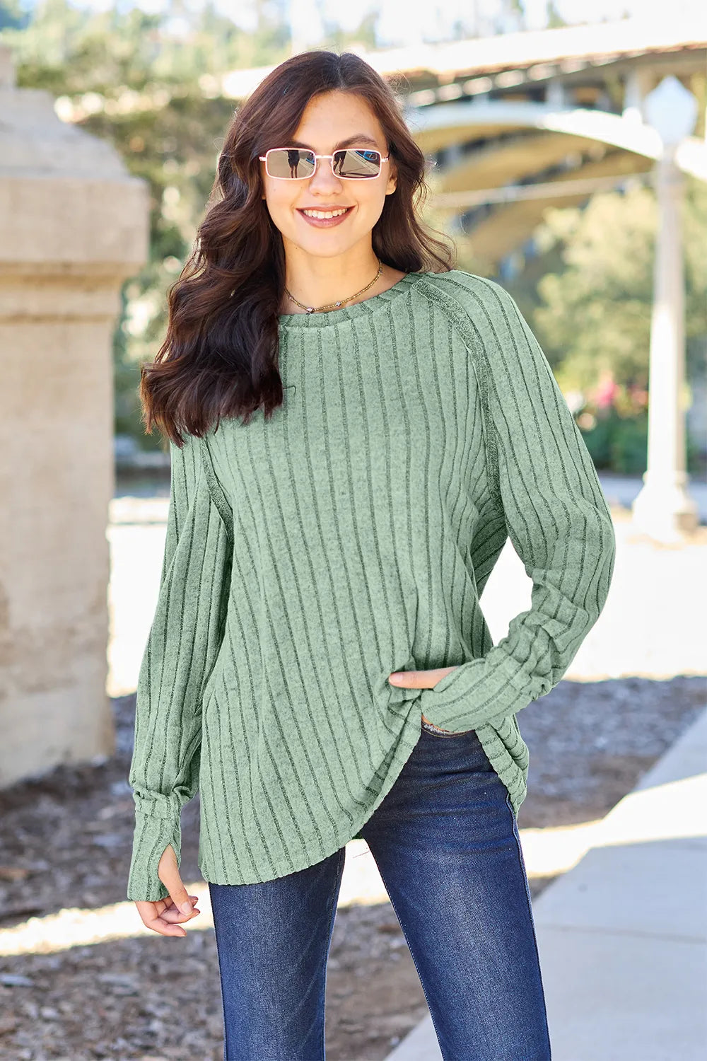 Image of Basic Bae Full Size Ribbed Round Neck Long Sleeve Knit Top | Queeble.shop