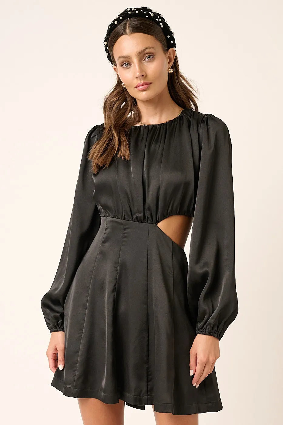 Image of Mittoshop Satin Side Cutout Detail Mini Dress | Queeble.shop