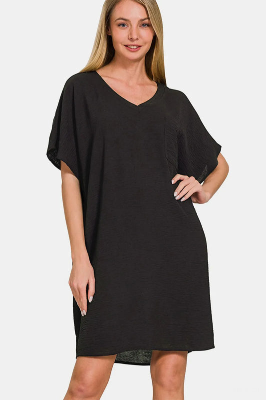 Image of Zenana V-Neck Tee Dress with Pockets | Queeble.shop