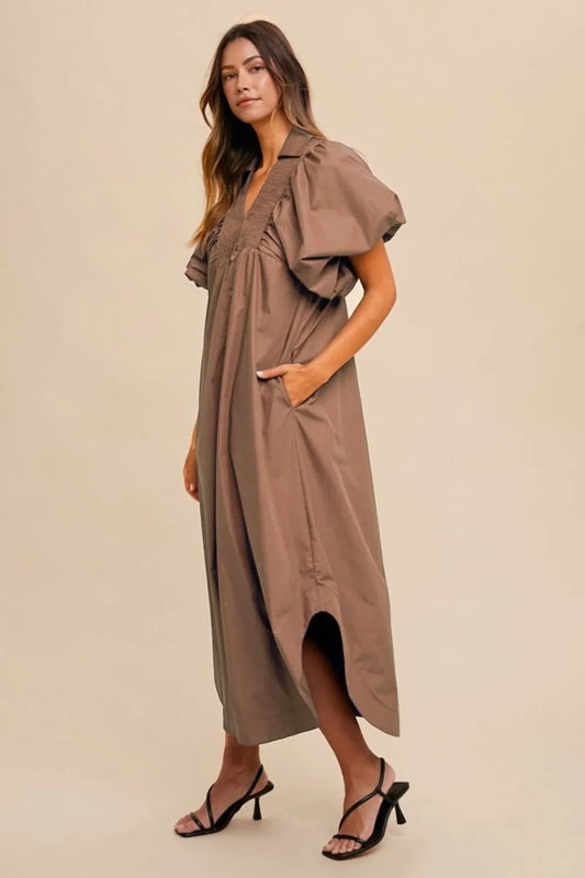 Image of Annie Wear Smocked Puff Sleeve Midi Dress | Queeble.shop