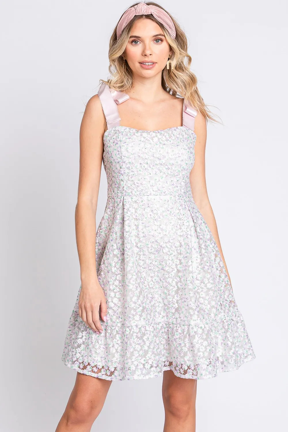 Image of GeeGee Mesh Floral Embroidered Sleeveless Dress | Queeble.shop