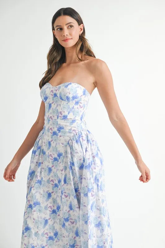 Image of MABLE Sweetheart Neckline Floral Printed Midi Dress | Queeble.shop