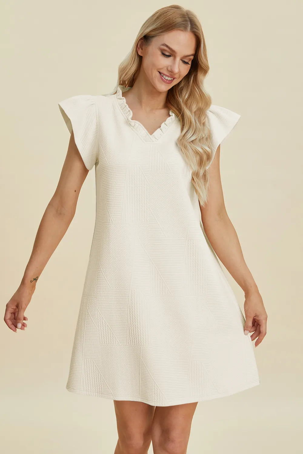 Image of Double Take Full Size Ruffled V-Neck Cap Sleeve Dress | Queeble.shop