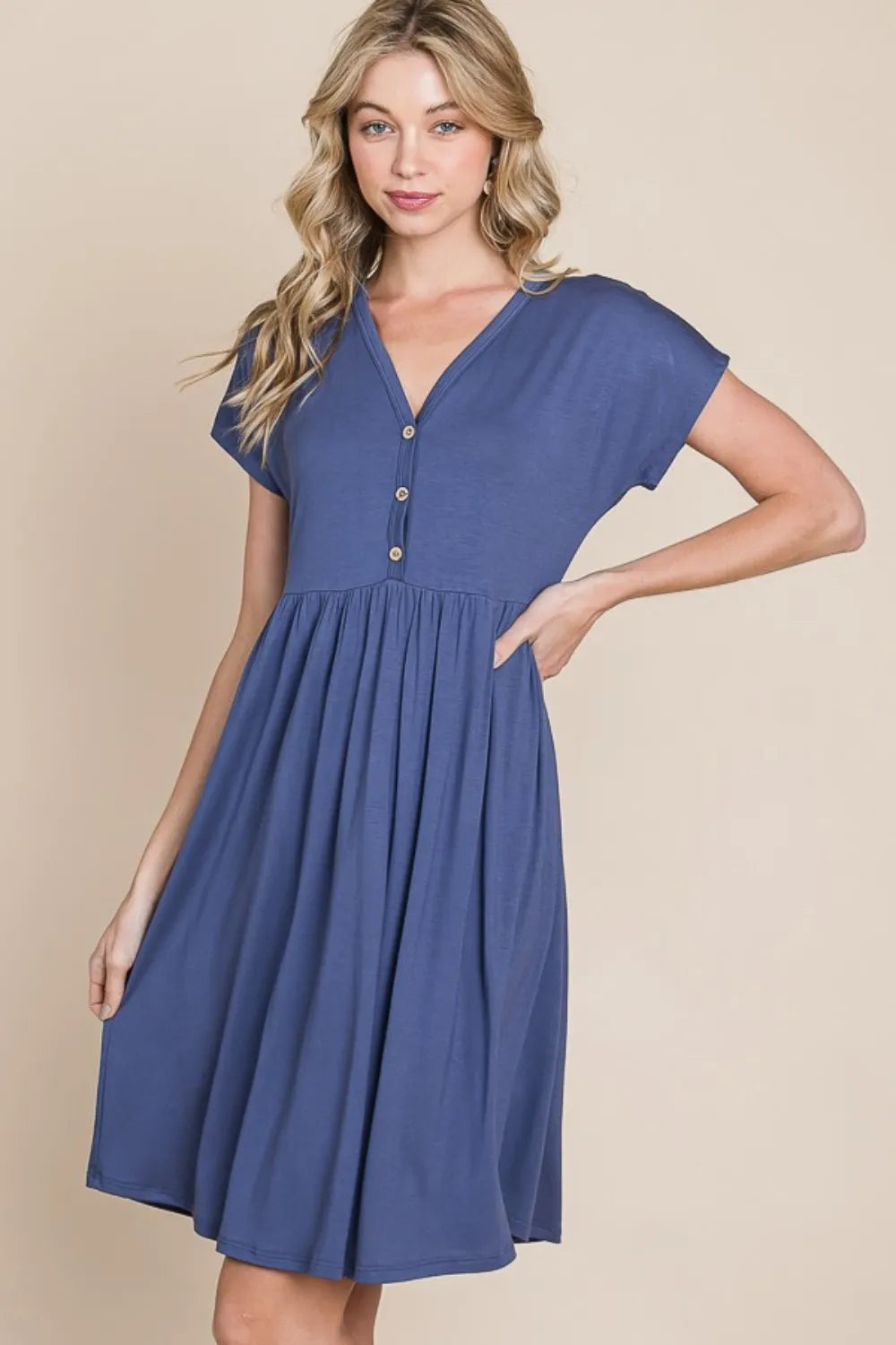 Image of BOMBOM V-Neck Short Sleeve Dress | Queeble.shop