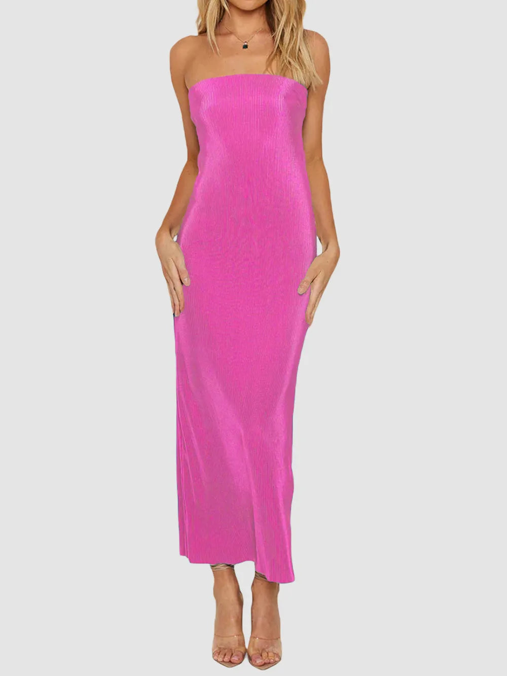 Image of Lace-Up Back Tube Maxi Dress | Queeble.shop