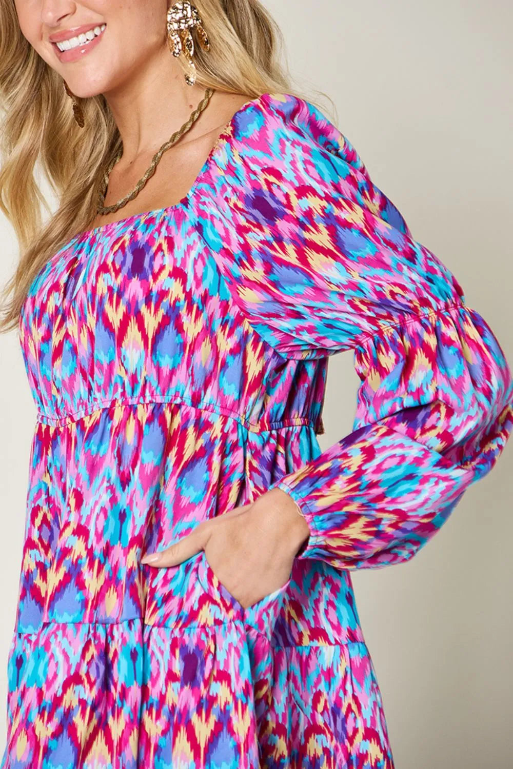 Image of Double Take Full Size Printed Long Sleeve Dress | Queeble.shop