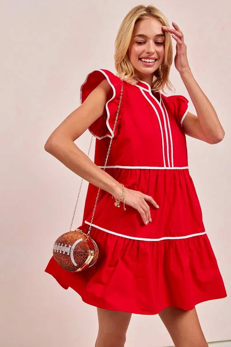 Image of BiBi Gameday Theme Contrast Binding Ruffled Dress | Queeble.shop