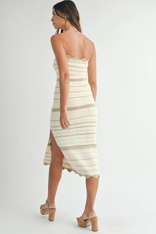 Image of MABLE Contrast Striped Crochet Knit Midi Dress | Queeble.shop