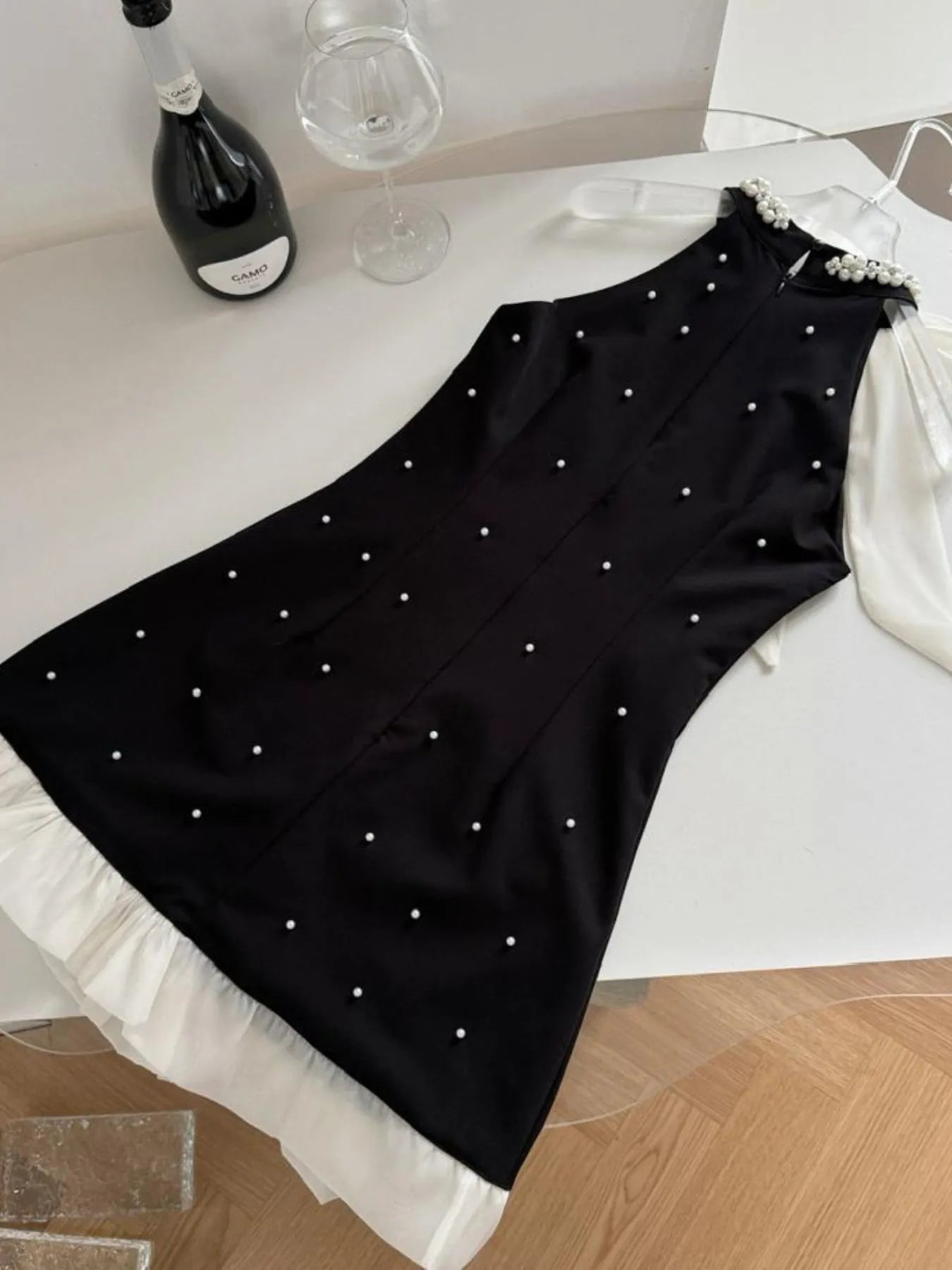 Image of Pearl Detail Sleeveless Mini Dress | Queeble.shop