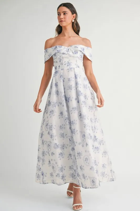 Image of MABLE Floral Printed Off Shoulder Maxi Dress | Queeble.shop