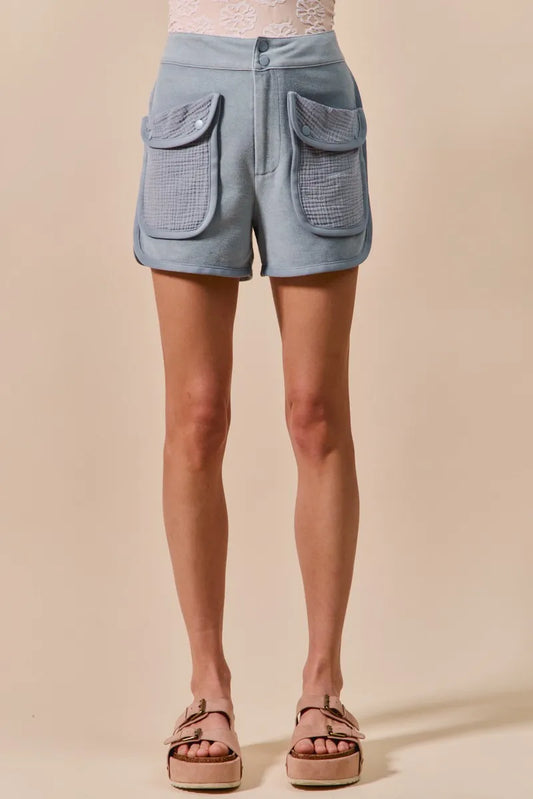 Image of SO ME Mineral Washed Terry High Rise Cargo Shorts | Queeble.shop
