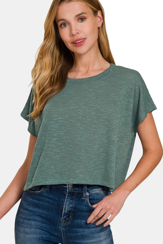 Image of Zenana Round Neck Short Sleeve Crop T-Shirt | Queeble.shop