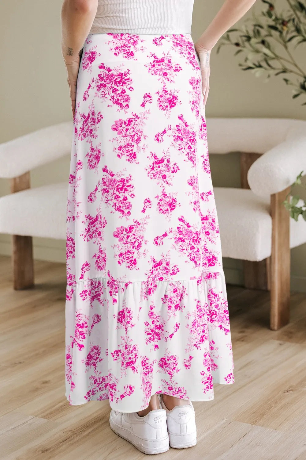 Image of Boho Floral High Waist Ruffle Split Maxi Skirt | Queeble.shop