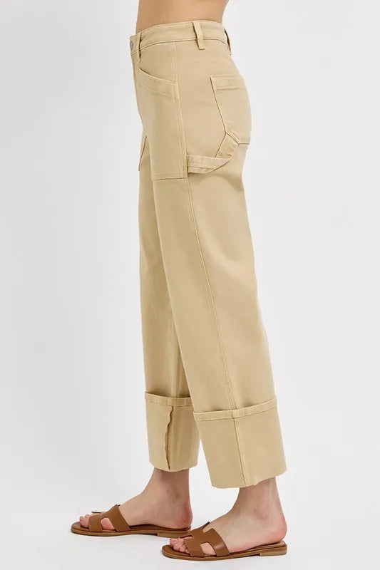 Image of RISEN Full Size High Rise Wide Straight Cuffed Patch Jeans Plus Size | Queeble.shop
