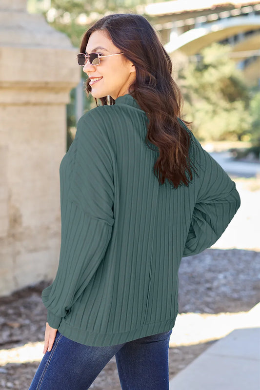 Image of Basic Bae Full Size Ribbed Exposed Seam Mock Neck Knit Top | Queeble.shop