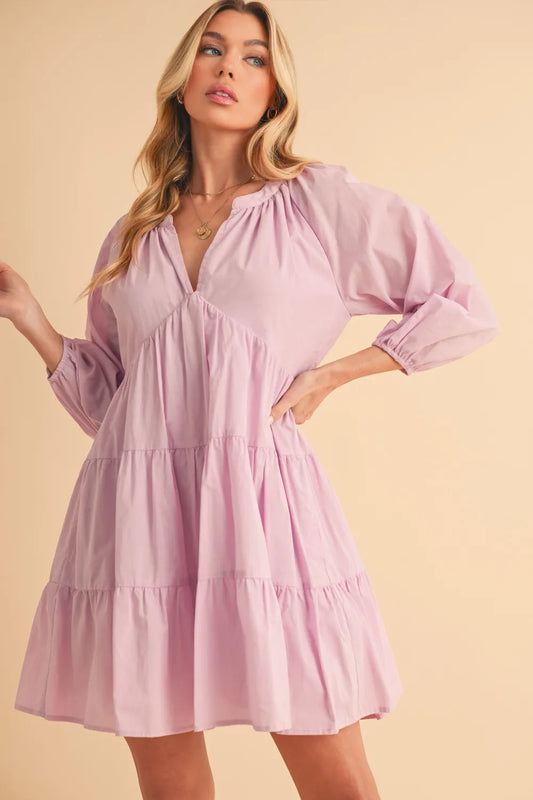 Image of Aemi + Co Notched Balloon Sleeve Tiered Mini Dress | Queeble.shop