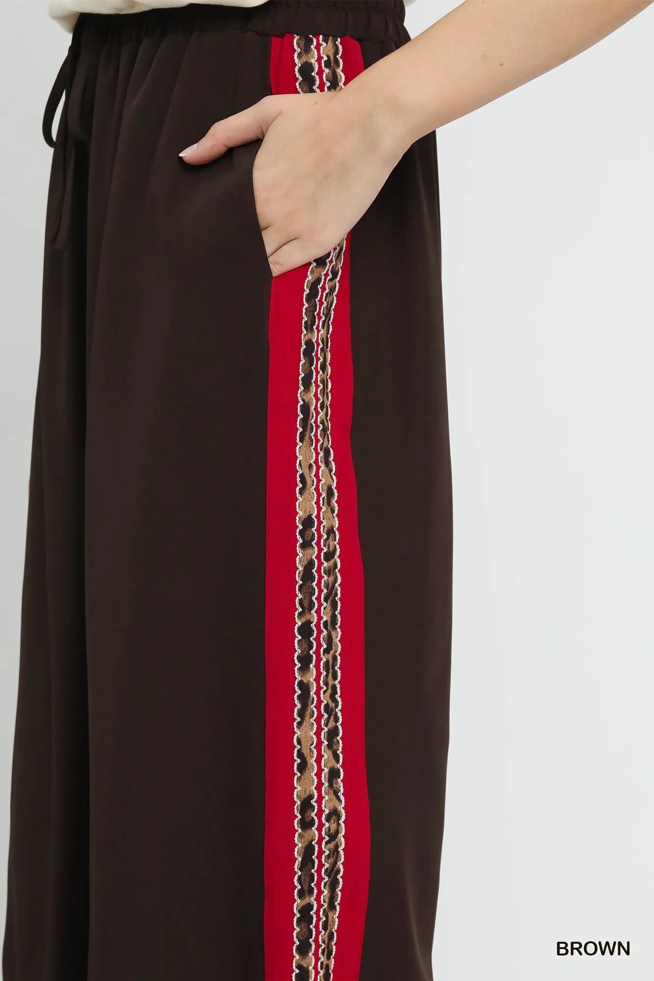 Image of Umgee Wide Leg Pants with Contrast Side Trim | Queeble.shop