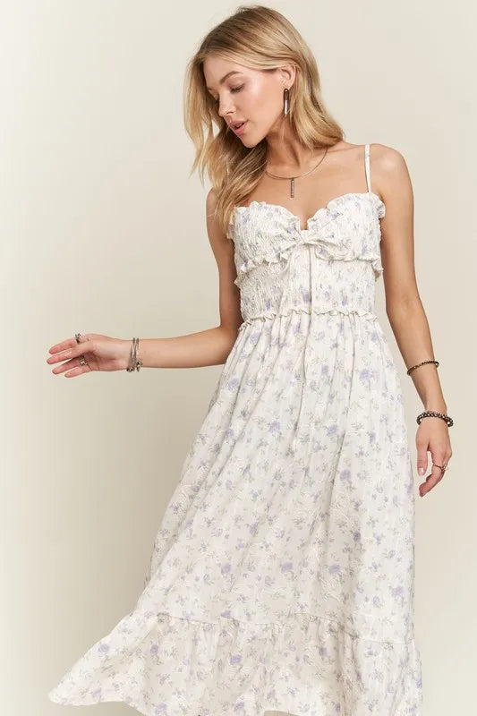 Image of ADORA Smocked Floral Sweetheart Neck Cami Dress | Queeble.shop