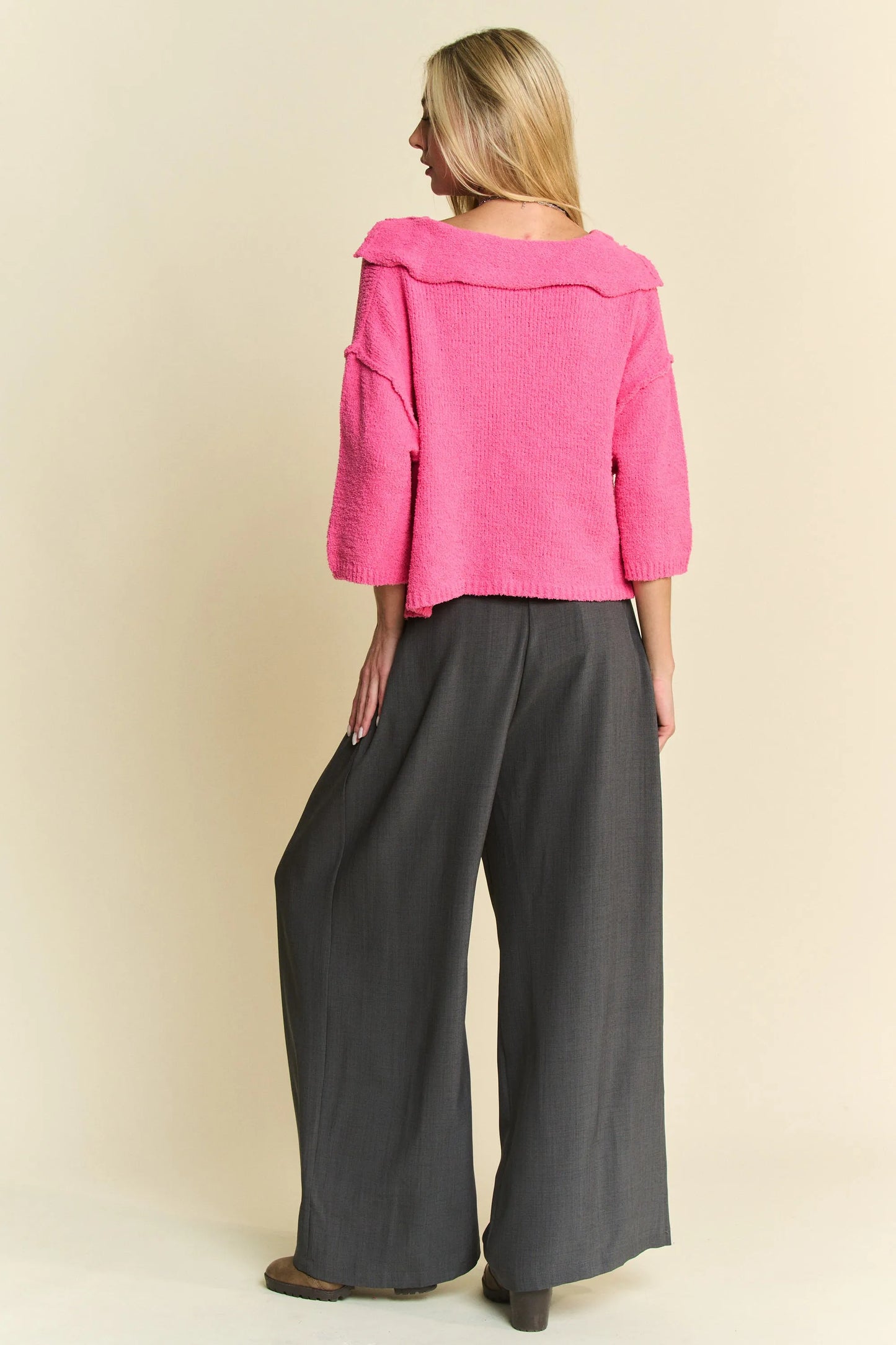 Image of Davi & Dani Solid Back Pocket Shirring Detail Wide Leg Pants | Queeble.shop