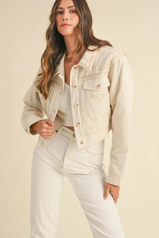 Image of MABLE Embroidered Quilted Cropped Jacket | Queeble.shop