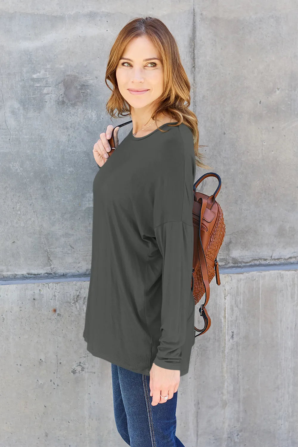 Image of Basic Bae Full Size Round Neck Dropped Shoulder T-Shirt | Queeble.shop