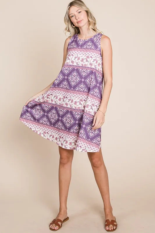 Image of BOMBOM Bohemian Print Sleeveless Dress | Queeble.shop